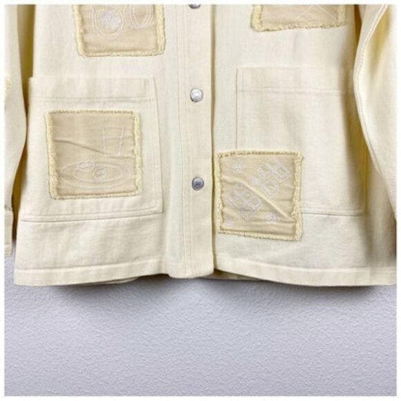 Zara Cotton Overshirt Chore Jacket Embroidered Patches Yellow Size XS - Picture 3 of 16